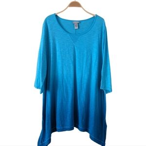 Catherines Womens Blue Tie Dye Asymmetrical Hem Tunic Top Plus Size 1X